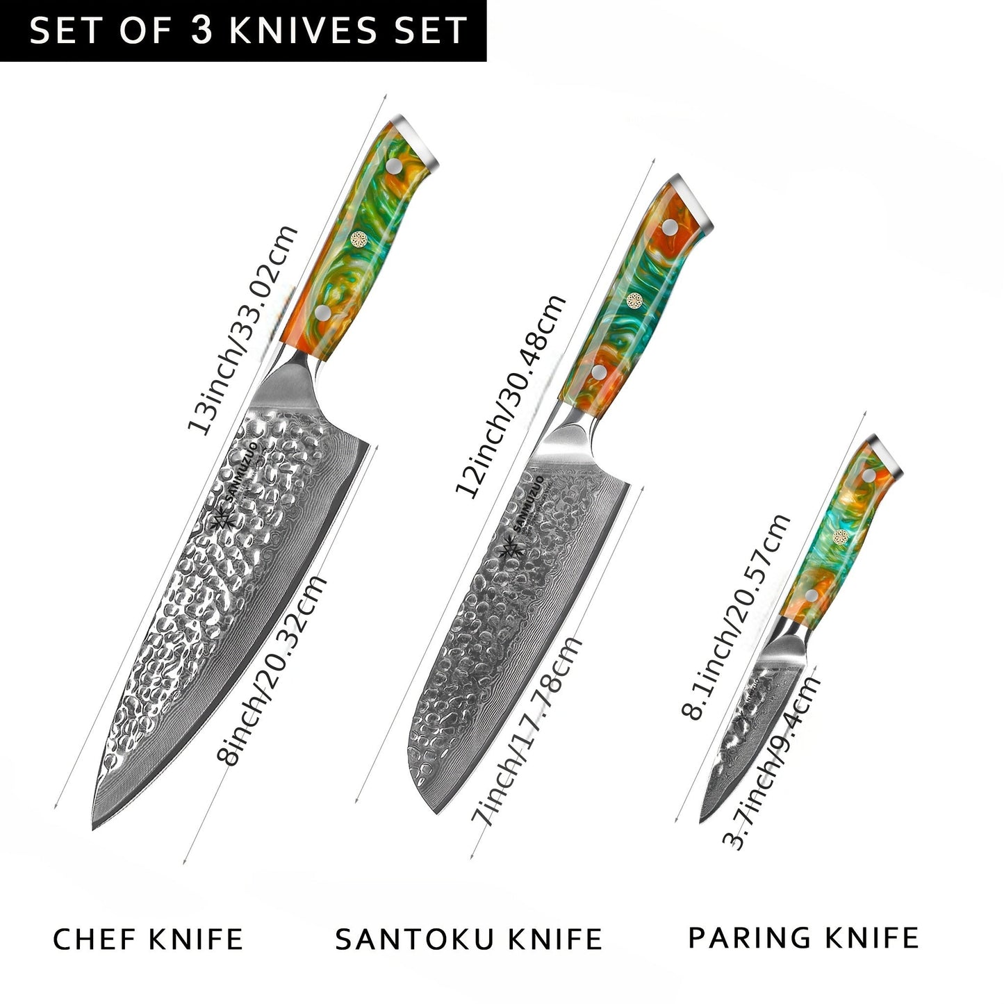 Set de Couteaux en Acier Damas - Série Yao Sanmuzuo