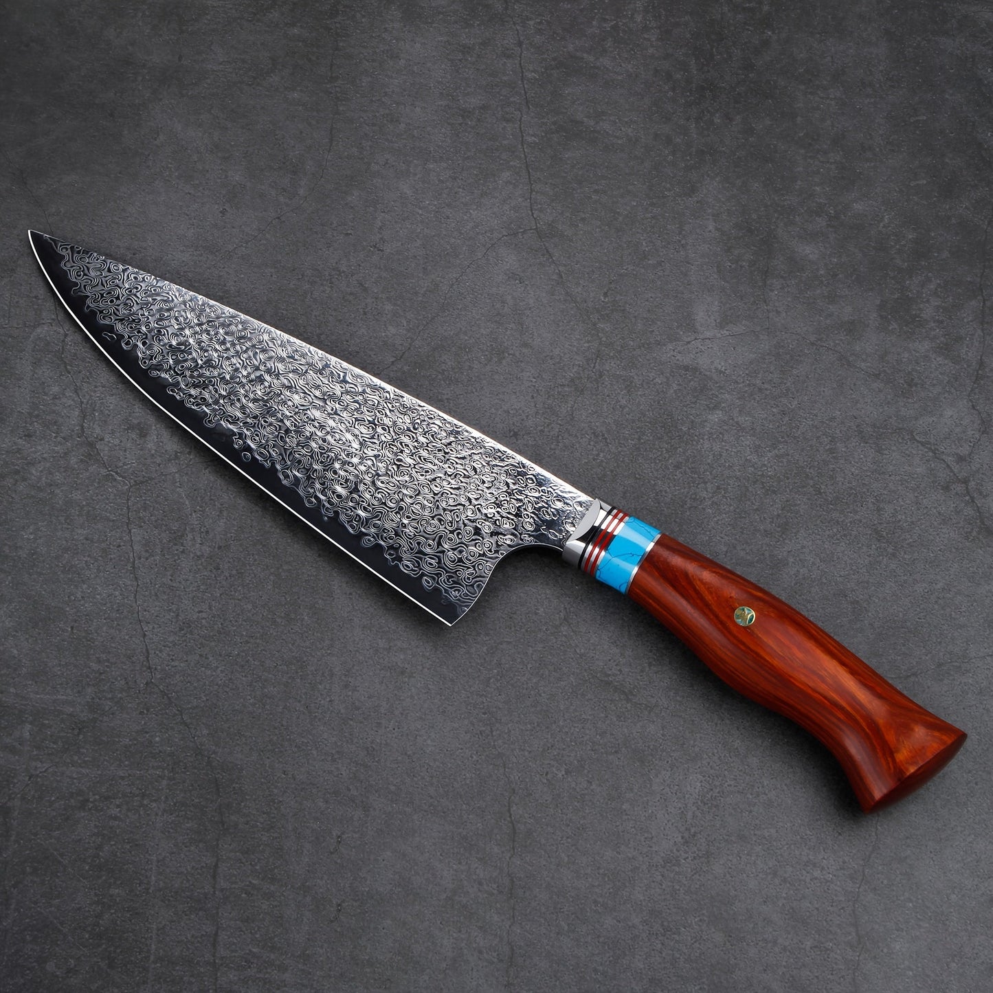Couteau de Chef Professionnel – Lame en Acier Damas, Poignée en Bois de Santal Lame Du Chef