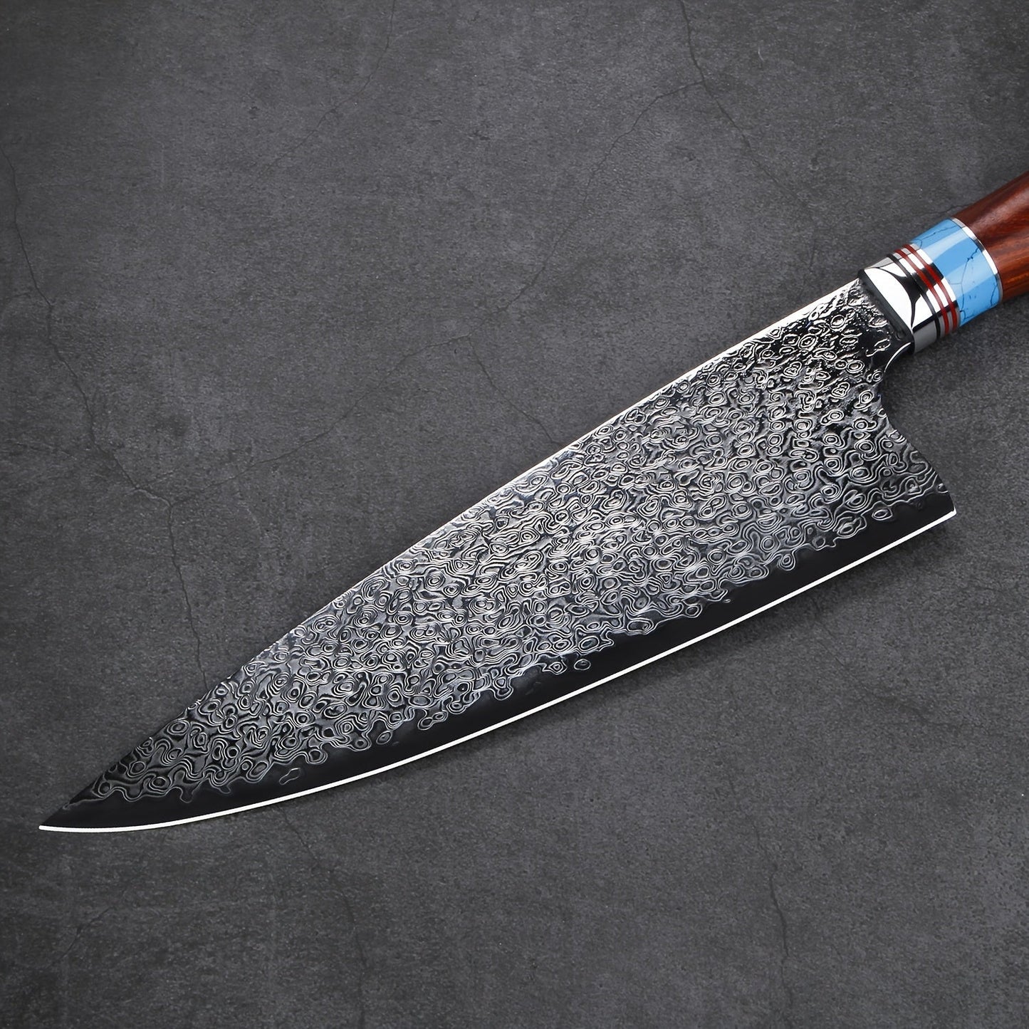Couteau de Chef Professionnel – Lame en Acier Damas, Poignée en Bois de Santal Lame Du Chef