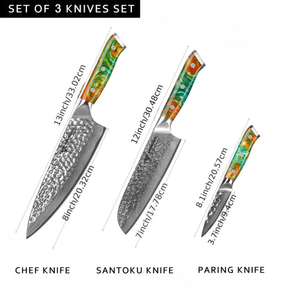 Set de Couteaux en Acier Damas - Série Yao Sanmuzuo